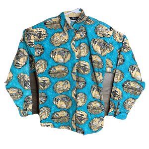 Vintage Roper Western Button-Up Shirt With Native American Print In Turquoise &
